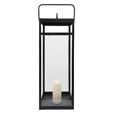 Sagebrook Home 29" Elegant Metal & Glass Rectangular Lantern, Black