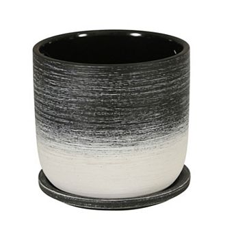 6" Planter - Ceramic Black And White Planter With Contemporary Textured Gradient Design