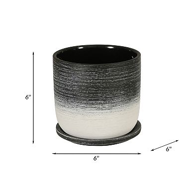 6" Planter - Ceramic Black And White Planter With Contemporary Textured Gradient Design