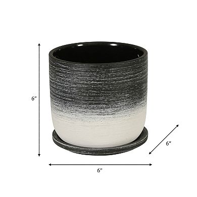 6" Planter - Ceramic Black And White Planter With Contemporary Textured Gradient Design