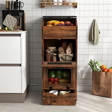 SUNSITT Potato Onion Storage Bin, Bread Box with Mesh Doors, 16" Vegetable Organizer for Kitchen