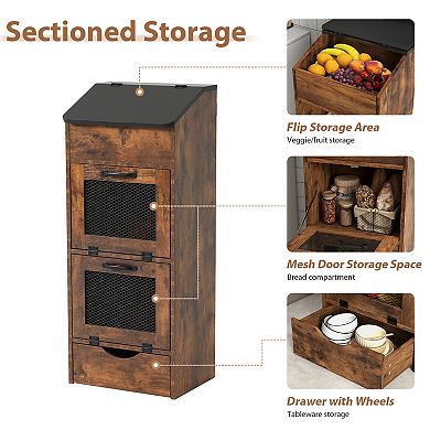 SUNSITT Potato Onion Storage Bin, Bread Box with Mesh Doors, 16" Vegetable Organizer for Kitchen