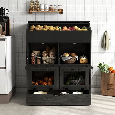 SUNSITT Large Potato Onion Storage Bin, Bread Box with 4 Doors, 31" Vegetable Organizer for Kitchen