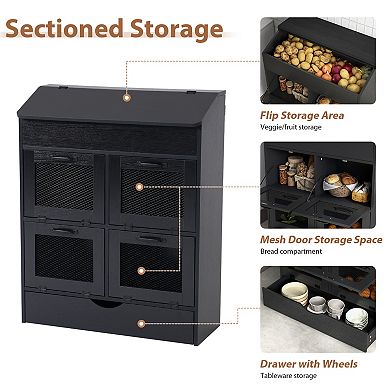 SUNSITT Large Potato Onion Storage Bin, Bread Box with 4 Doors, 31" Vegetable Organizer for Kitchen