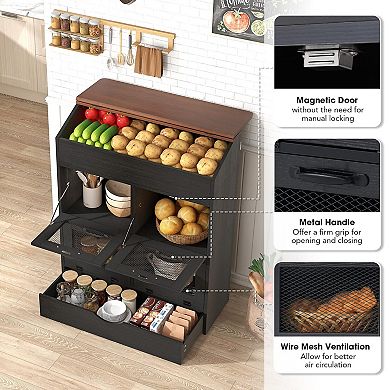 SUNSITT Large Potato Onion Storage Bin, Bread Box with 4 Doors, 31" Vegetable Organizer for Kitchen