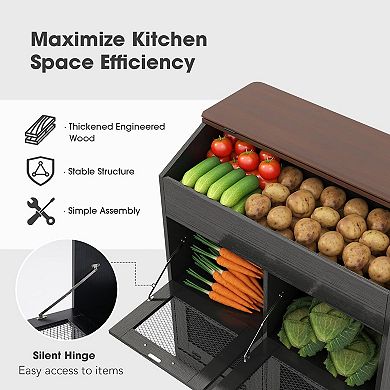 SUNSITT Large Potato Onion Storage Bin, Bread Box with 4 Doors, 31" Vegetable Organizer for Kitchen