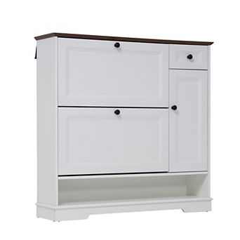 SUNSITT Shoe Cabinet with 2 Flip Drawers & Side Cabinet, Shoe Storage Organizer for Hallway