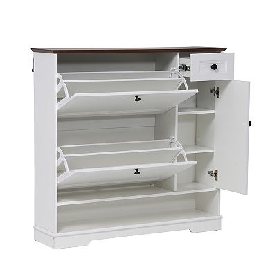 SUNSITT Shoe Cabinet with 2 Flip Drawers & Side Cabinet, Shoe Storage Organizer for Hallway