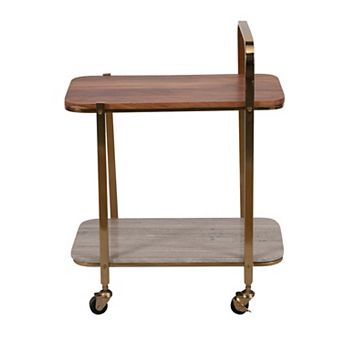 31"h Gold Bar Cart With Caster Wheels, Marble Shelf, Wine Storage And Sled Bottom For Display