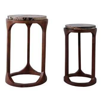 12/15 in Round Petrified Wood End Table (Set of 2)