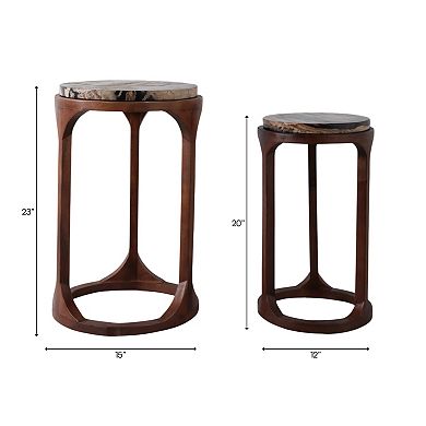 12/15 in. Round Petrified Wood End Table (Set of 2)