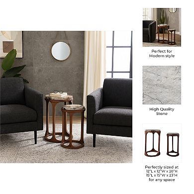 12/15 in. Round Petrified Wood End Table (Set of 2)