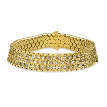 Men's LYNX Gold Ion Plated Sterling Silver Lab-Created White Sapphire Bracelet