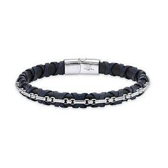 Men's LYNX Stainless Steel Leather Bracelet