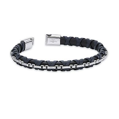 Men's LYNX Stainless Steel Leather Bracelet