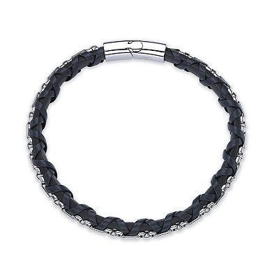 Men's LYNX Stainless Steel Leather Bracelet