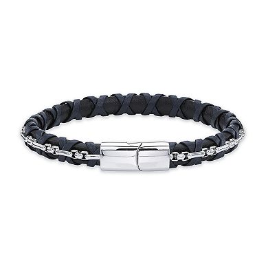 Men's LYNX Stainless Steel Leather Bracelet