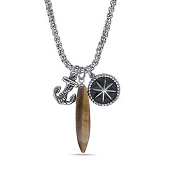 Men's LYNX Black Ion Plated Stainless Steel Tiger's Eye Pendant Necklace