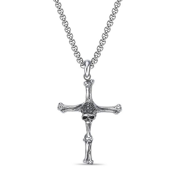 Men's LYNX Stainless Steel Spinel Bones & Skull Cross Pendant Necklace