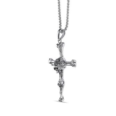 Men's LYNX Stainless Steel Spinel Bones & Skull Cross Pendant Necklace