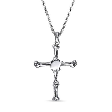 Men's LYNX Stainless Steel Spinel Bones & Skull Cross Pendant Necklace