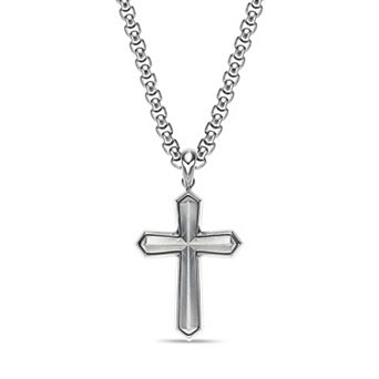 Men's LYNX Stainless Steel Beveled Cross Pendant Necklace