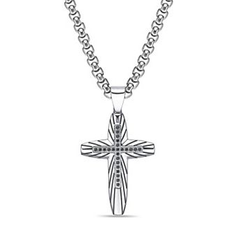 Men's LYNX Stainless Steel Spinel Radiant Cross Pendant Necklace