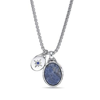 Men's LYNX Stainless Steel Sodalite & Lab-Created Sapphire Guiding Star Pendant Necklace