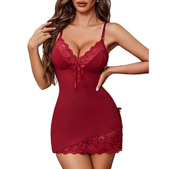 Avidlove Night Gowns for Women Babydoll Lingerie Dress Lace Trim Sleepwear Chemise Nightgowns Side
