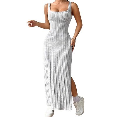 knit maxi bodycon dress Irene Square Neck Bodycon Knit Maxi Dress