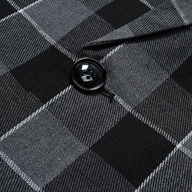 Men's Single Button Check Blazer - Slim Fit Notch Lapel Sport Coat for Business Casual Weddings Work