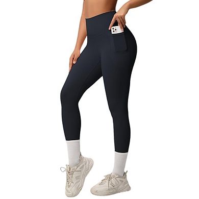 Womens High Waist Tummy Control Leggings With Side Pockets Soft Long Pants