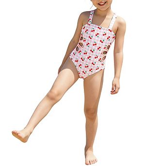 Girls One Piece Swimsuit Print Side Cutout Detail For Kids Beach Wear