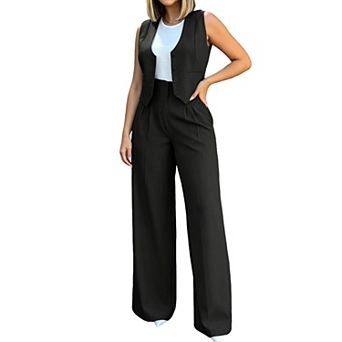 Women's 2 pc Outfit Vest and Wide Leg Pants Set Casual Business Workwear Suit