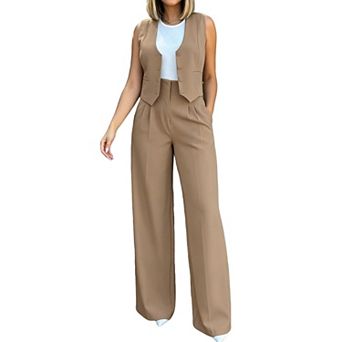 Women's 2 pc Outfit Vest and Wide Leg Pants Set Casual Business Workwear Suit