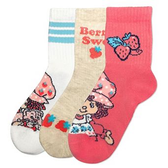 Girls Strawberry Shortcake 3-Pack Mid-Crew Socks