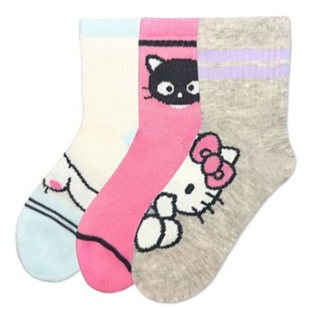 Girls Hello Kitty & Friends 3-Pack Mid-Crew Socks