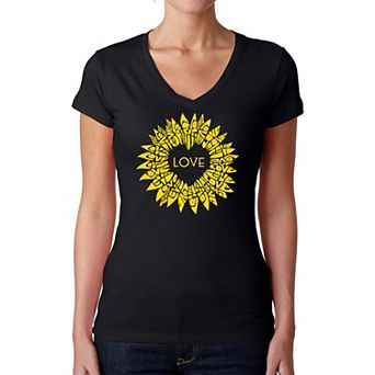 Sunflower Love - Women's Word Art V-Neck T-Shirt