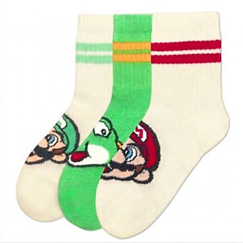 Boys Nintendo Super Mario Luigi, Mario & Yoshi 3-Pack Mid-Crew Socks