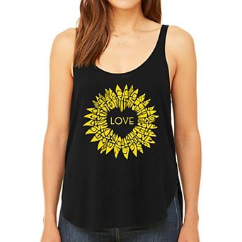 Sunflower Love - Women's Premium Word Art Flowy Tank Top