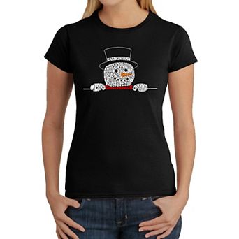 Peeking Snowman - Women's Word Art T-Shirt