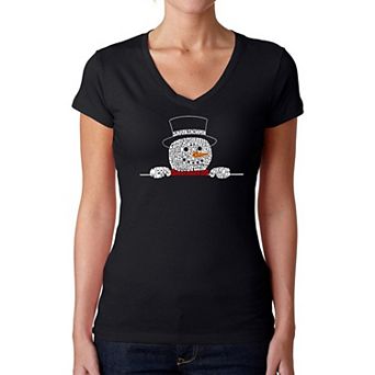 Peeking Snowman - Women's Word Art V-Neck T-Shirt
