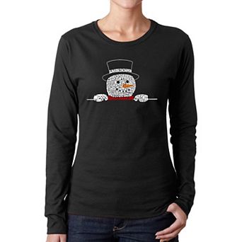 Peeking Snowman - Women's Word Art Long Sleeve T-Shirt