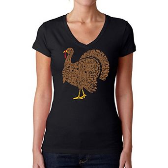Thankgiving Turkey - Women's Word Art V-Neck T-Shirt