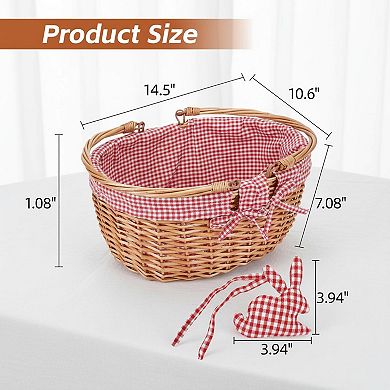 Yellow Willow Picnic Basket Double Folding Handles Removable Flower Liner Multi-Purpose Storage Gift