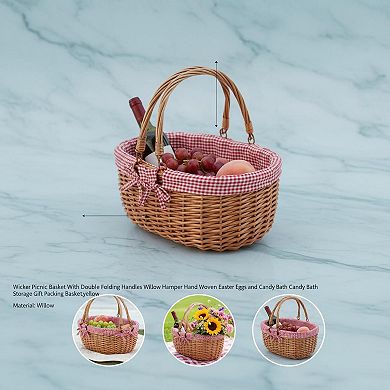 Yellow Willow Picnic Basket Double Folding Handles Removable Flower Liner Multi-Purpose Storage Gift