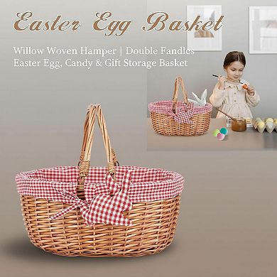 Yellow Willow Picnic Basket Double Folding Handles Removable Flower Liner Multi-Purpose Storage Gift