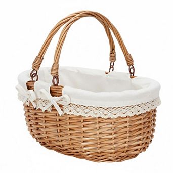 Yellow Willow Picnic Basket Double Folding Handles Removable Flower Liner Multi-Purpose Storage Gift