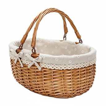 Yellow Willow Picnic Basket Double Folding Handles Removable Flower Liner Multi-Purpose Storage Gift