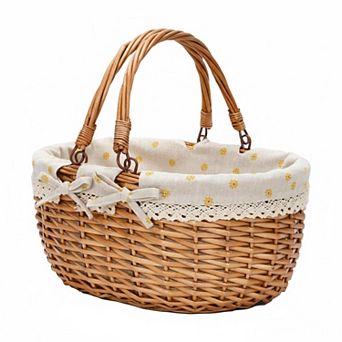 Yellow Willow Picnic Basket Double Folding Handles Removable Flower Liner Multi-Purpose Storage Gift